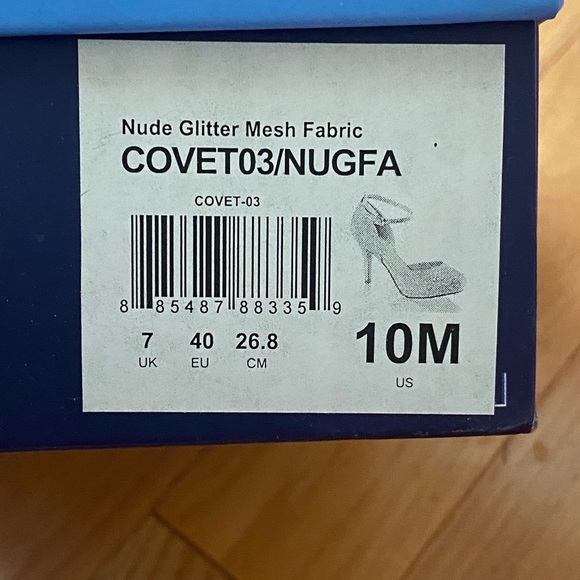 Fabulicious Nude Mesh Glitter 3 1/2 inch Ankle Strap Heel -Size 10 - Picture 5 of 5